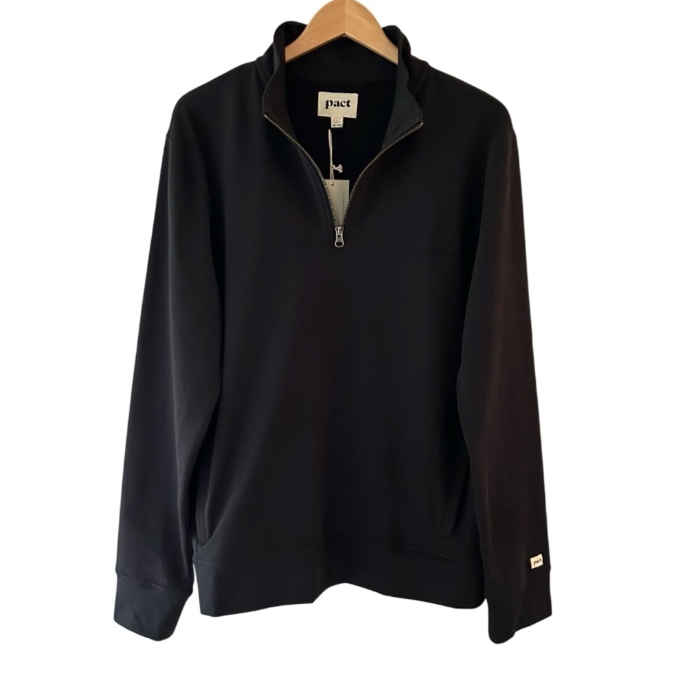 Pact men’s French Terry Quarter Zip sweatshirt L black organic cotton casual NWT